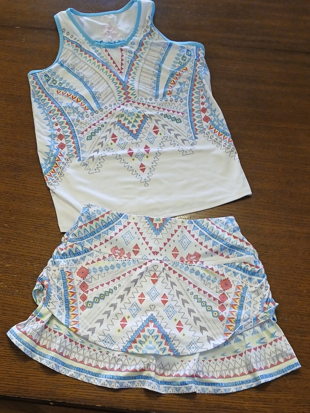 Lucky in Love White Tank and Skirt Set with Pastel Aztec Print